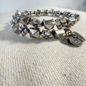 Alex And Ani Vintage Sixty-Six Silver Geometric Beaded Charm Bracelet